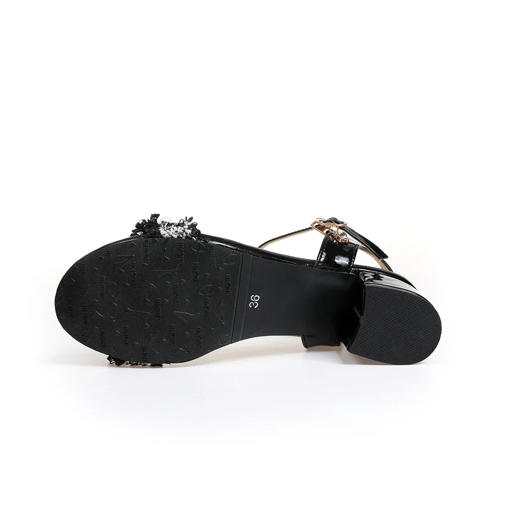 Summer Brand New Elegant Black White Women Sandals 2 inch Square Heel Office Lady Shoes Plus Big Small Size 31 43 45 52