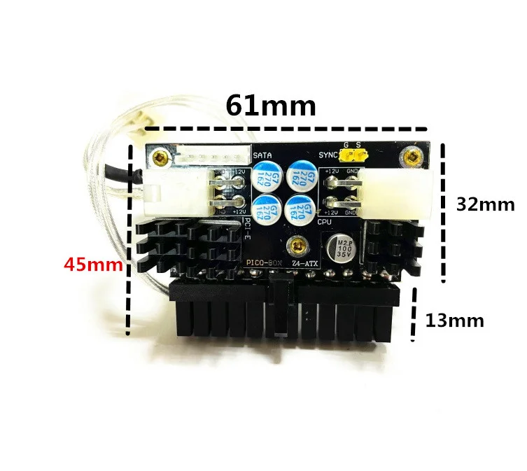 Imagem -03 - Módulo de Alimentação Psu para Computador Mini Power Supply Silver Plate Cabo 200w Peak Dc-atx 24pin Pico Box dc 19v Itx