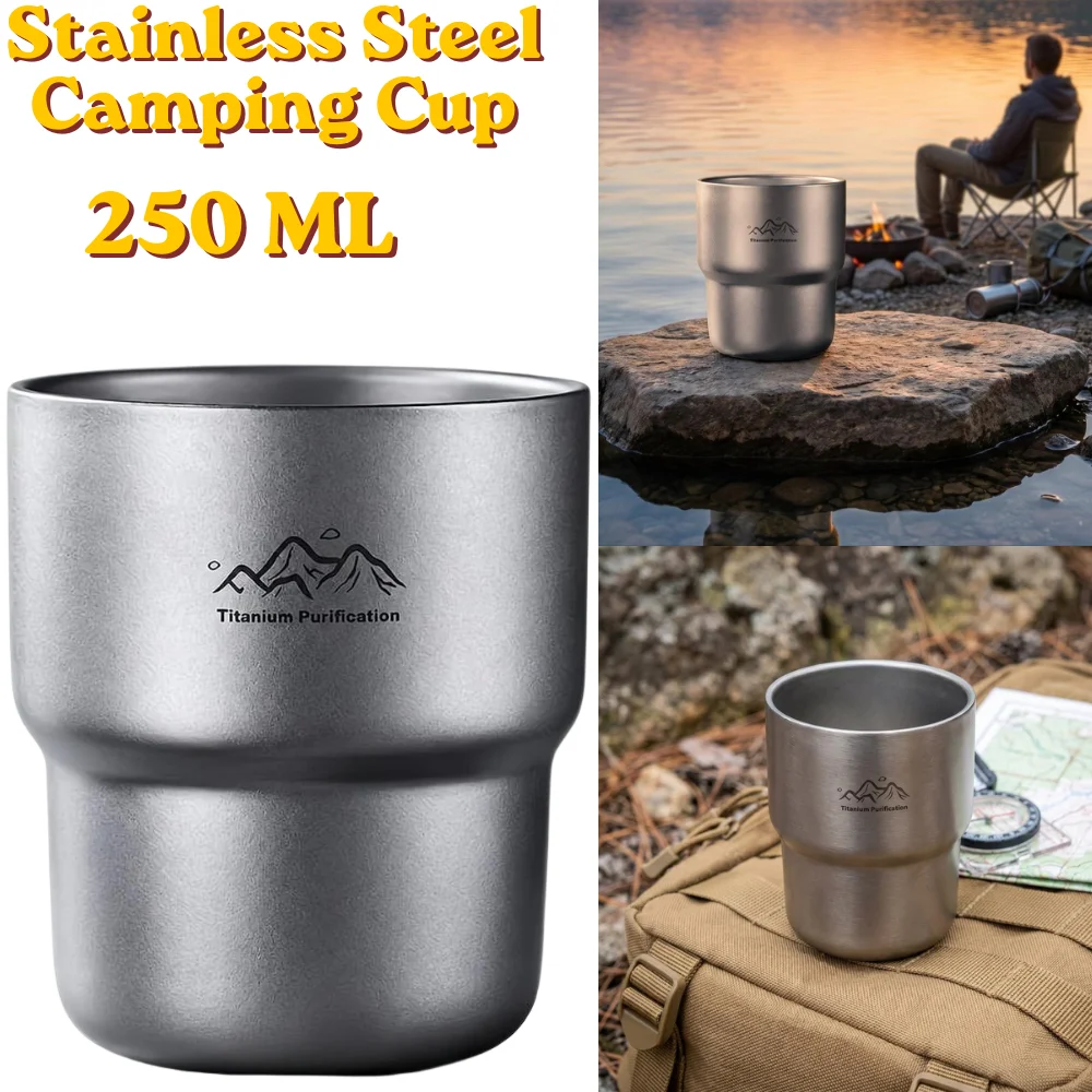 Stackable 304 Stainless Steel Camping Mug Titanium Purification Heat Resistant Water Cup For Outdoor Travel Tableware