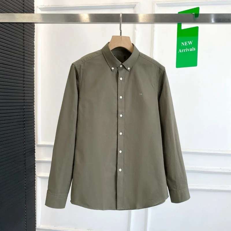 Men Long Sleeve Oxford Cotton Shirt Soft Breathable Solid Color Simple Casual Button Down Shirt