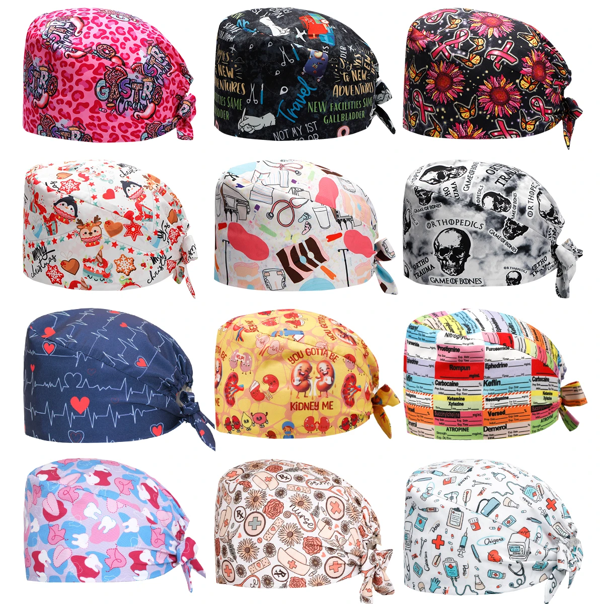 2026 New Printed Surgical Cap Scrub Cap with Sweatband Clinic Surgeon Caps Dentist Scrubs Caps Laboratory Pet Shop M1338