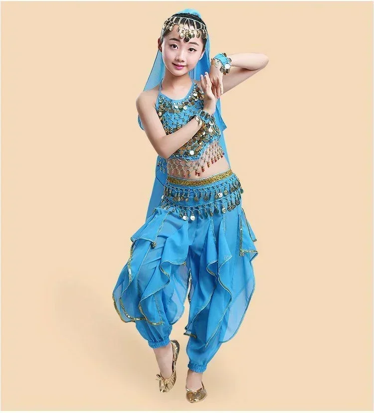 Children Belly Dance Costume Kids National Indian Dancewear School Girl Sari Bollywood Dances Costumes Set Bellydance Clothes