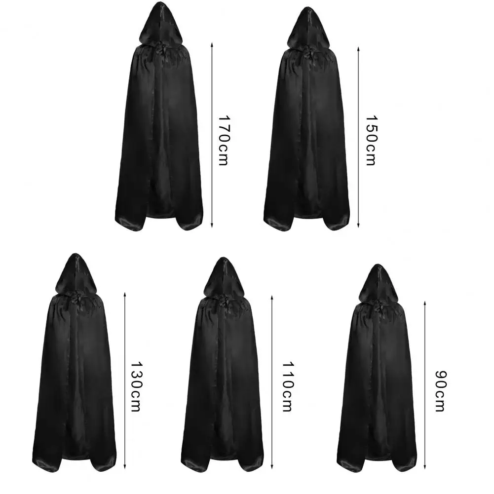 Traje de Cosplay com capuz preto para adultos e crianças, capa com diferentes comprimentos para desempenho, manto de Halloween