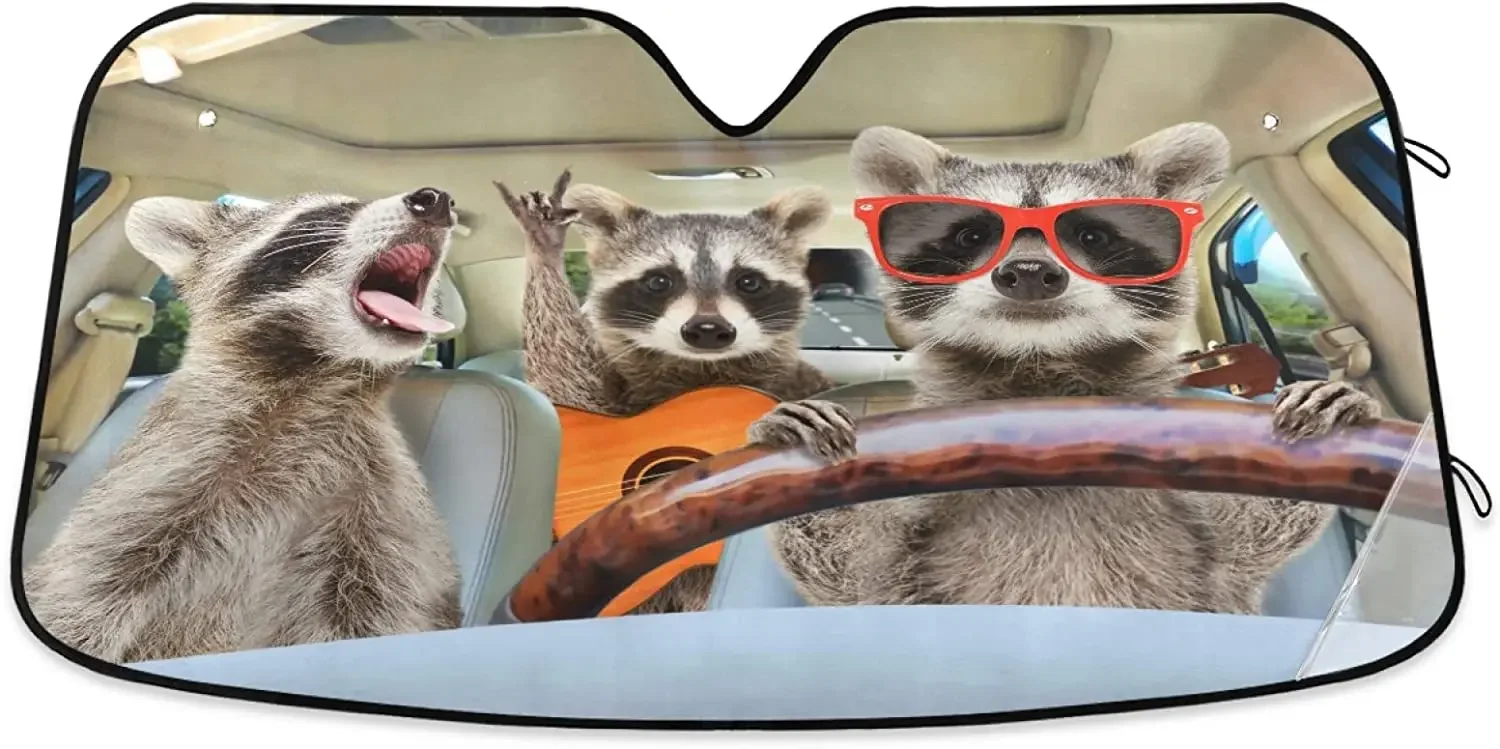 Raccoon Driving Car Windshield Sun Shade Truck Sunshade Car Shield Shade Visor Cover Reflective UV Rays Protector Keep Your Vehi