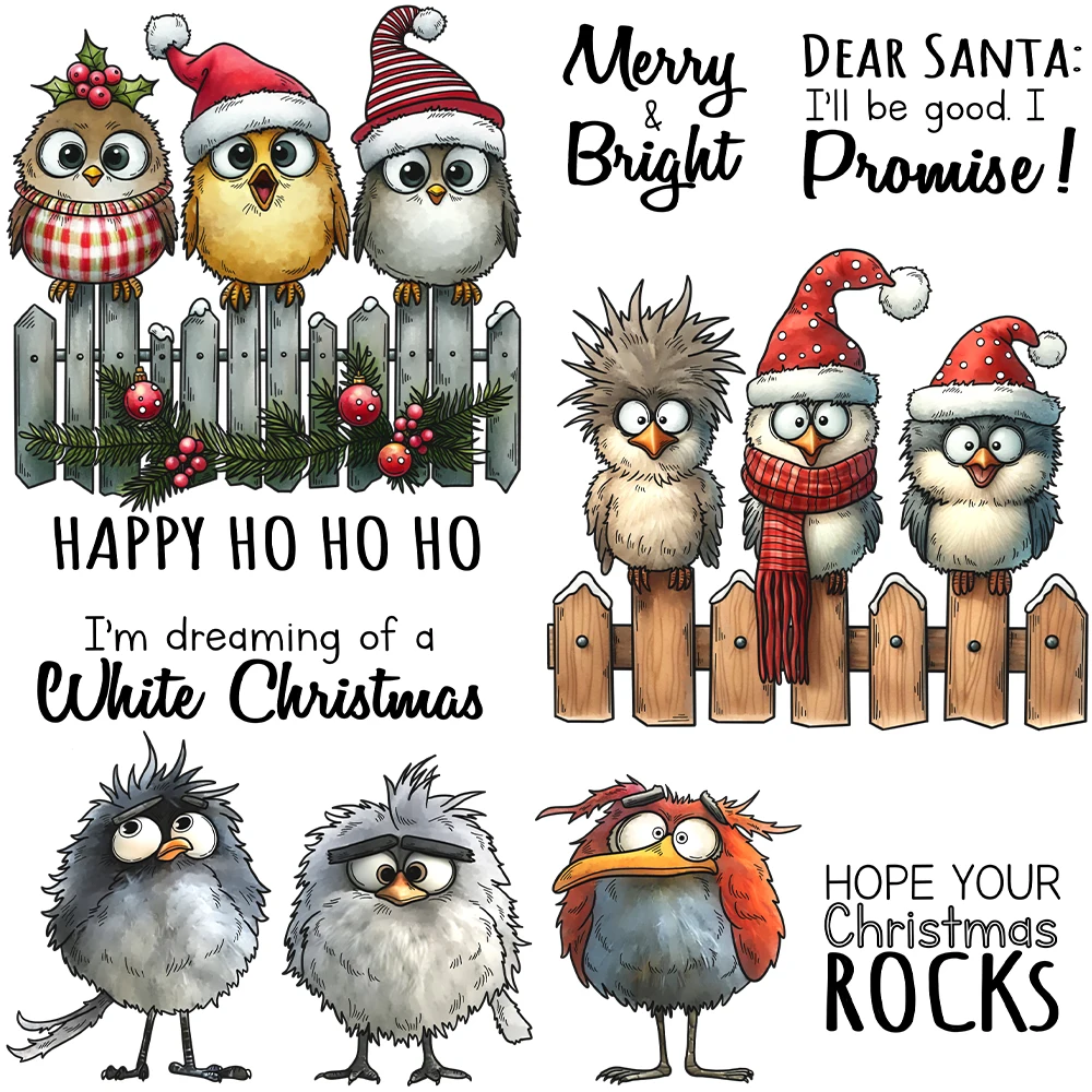 Mangocraft Funny Christmas Birds Cutting Dies Clear Stamp DIY Scrapbooking Metal Dies Silicone Stamp For Cards Albums Decor