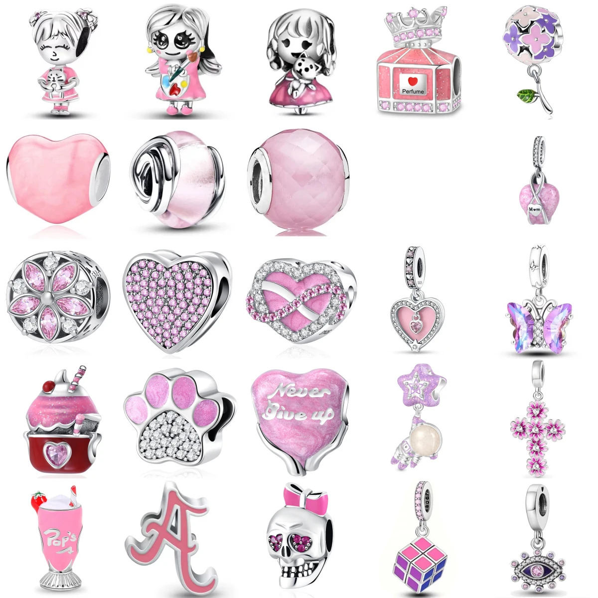 

New 925 Sterling Silver Trinkets Romantic Pink Series Perfume Ice Cream Charm Bead Fit Bracelet Necklace Jewelry For Women