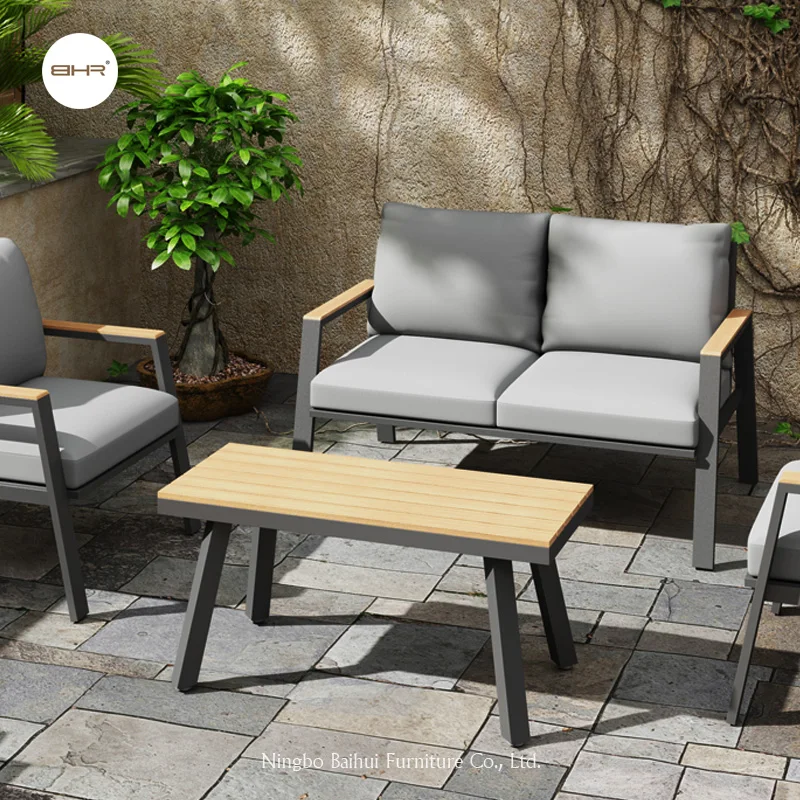BHR أثاث الحدائق الألومنيوم في الهواء الطلق طقم أريكة الفناء الداخلي مع إطار معدني مقطعي للاستخدام الداخلي والخارجي