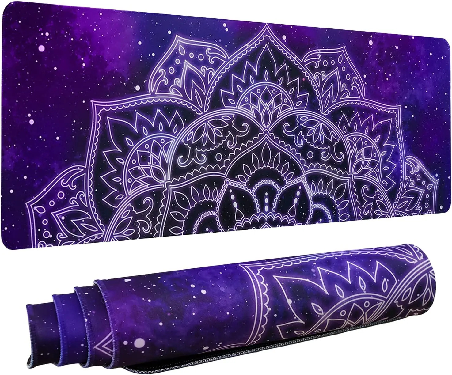 Boho Mouse Pad XL Mandala Aesthetic Extended Large Gaming Mouse Pad Galaxy Bohemia Boho Hippie  Mat Purple Blue 31.5 X 11.8 Inch