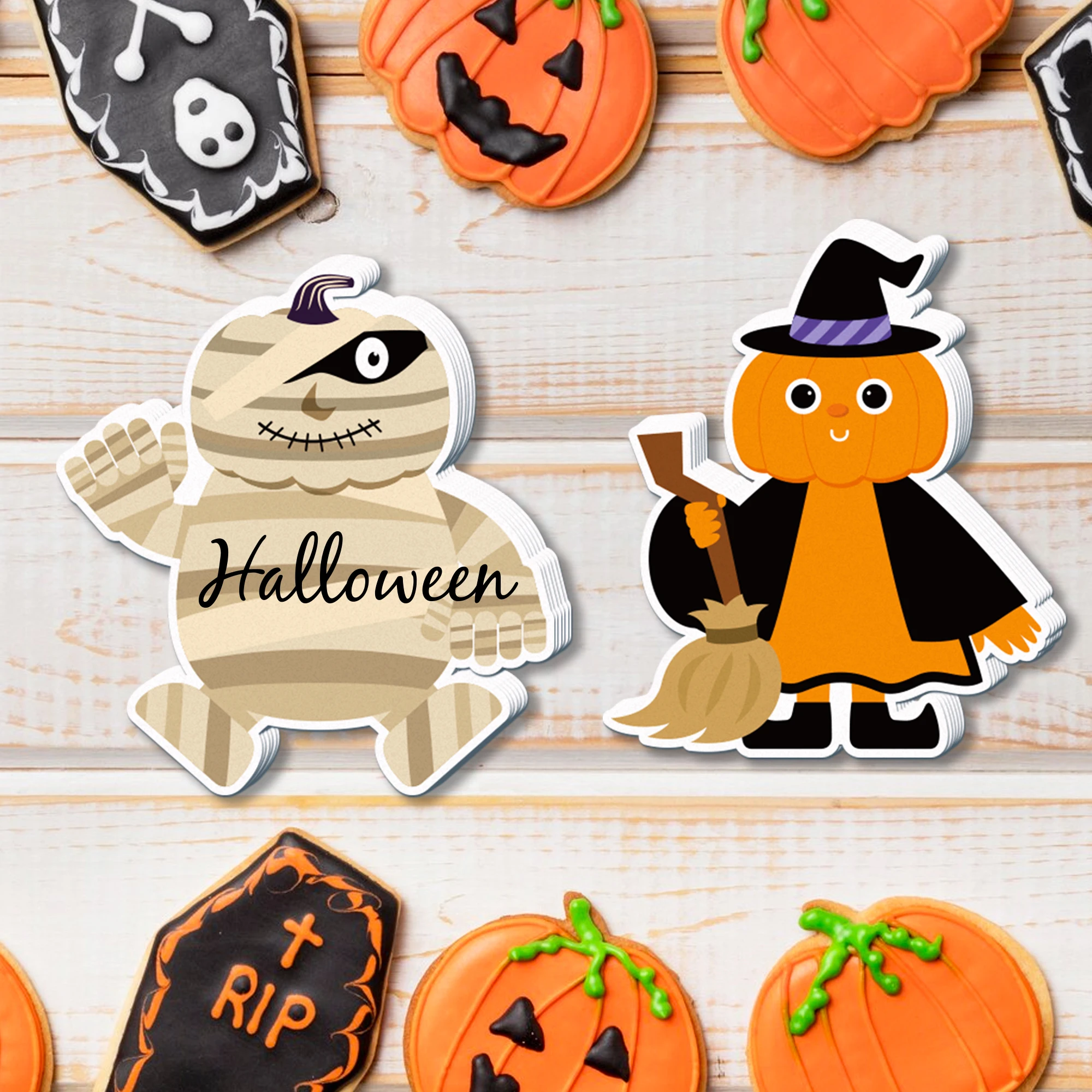 12 Stück = 240 Seiten, Halloween-Motiv, Notizblöcke-Set, Haftnotizen, Schreibwaren, Etiketten, Notizbuch, selbstklebende Haftnotizen für den Kühlschrank, Bürobedarf. – Detail 8