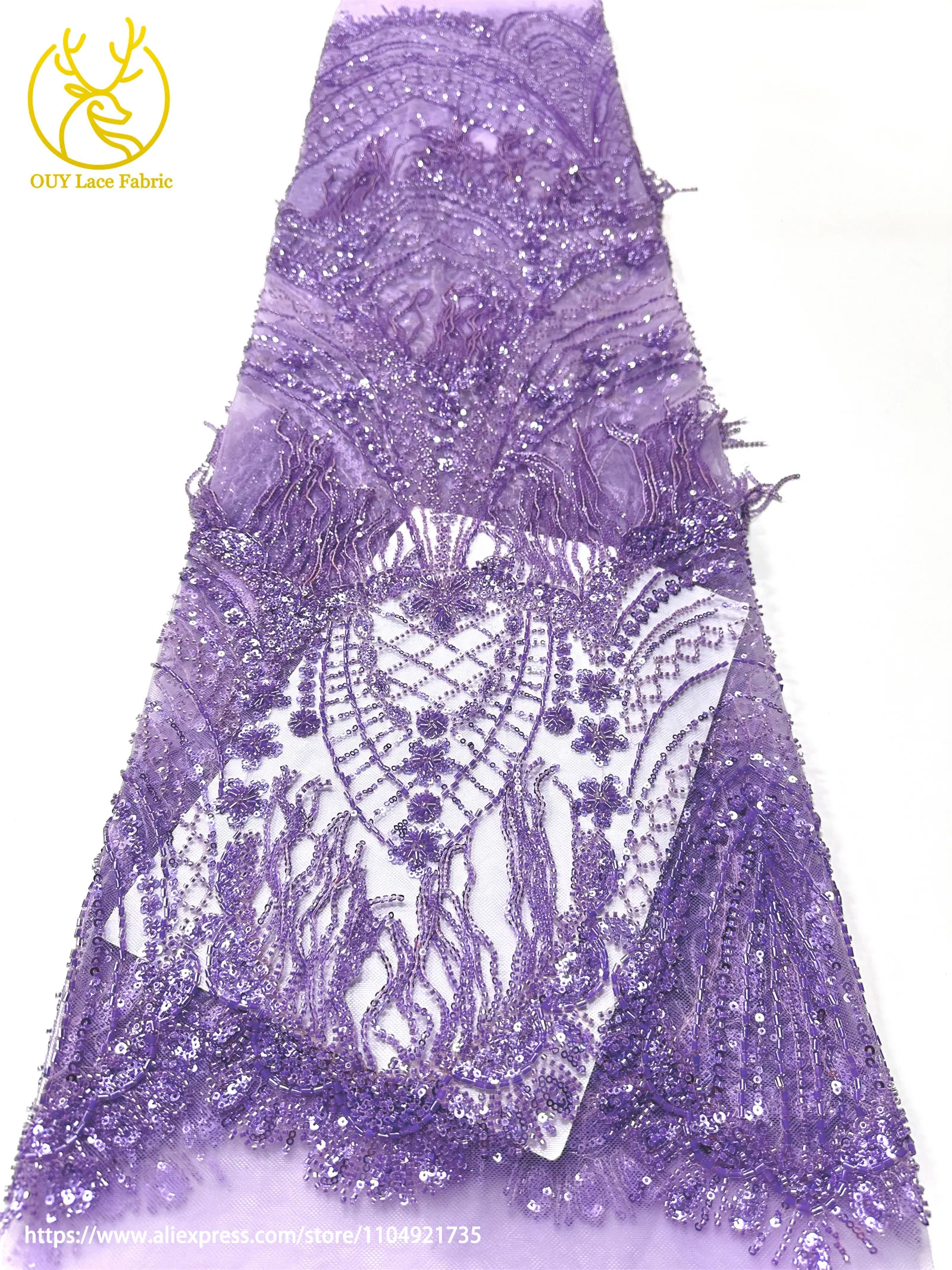 3D Luxuriöser Afrikanischer Handgefertigter Perlen-Spitzenstoff 2026 Französischer Nigerianischer Pailletten-Spitzenstoff für Brautkleider und Hochzeitskleider – Detail 19