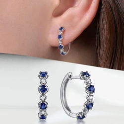 Huitan Simple Stylish Round Blue/White CZ Hoop Earrings for Female Exquisite Birthday Gift Temperament Ear Jewelry for Women