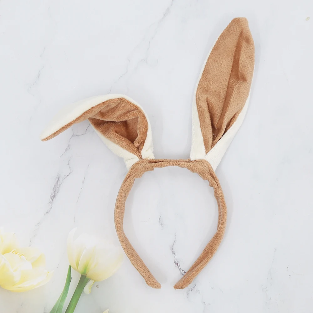 갈색 토끼 귀 머리띠 귀여운 구부릴 수 있고 긴 토끼 의상 성인과 어린이를 위한 토끼 의상
