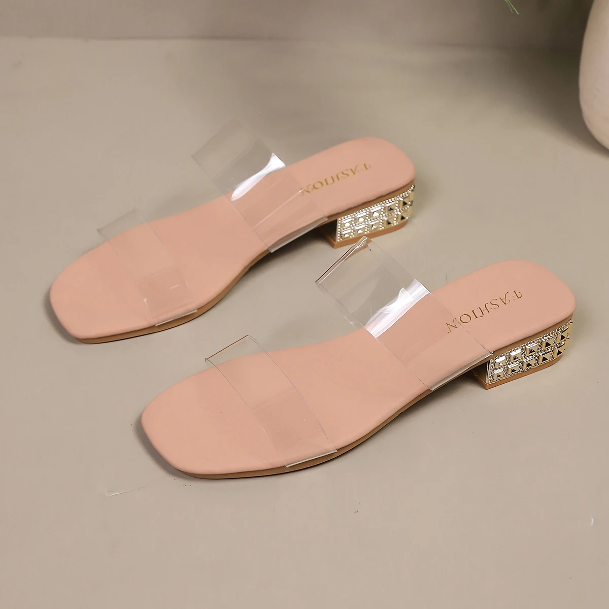Transparent Sandals Women Fashion Fairy Wind Crystal Shoes Slip-On High Heels Sandals One-Strap Casual Square Head Shoes Women