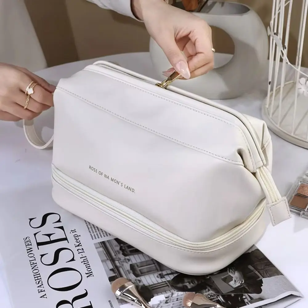 多機能ポータブル化粧バッグ二層ジッパートイレタリー収納オーガナイザーPU厚みのある化粧品ケース女性用