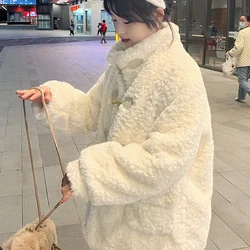 Cow Horn Lamb Coat Thickened Fur Fragrant Style Lamb Fleece Stand Collar Women's Coat