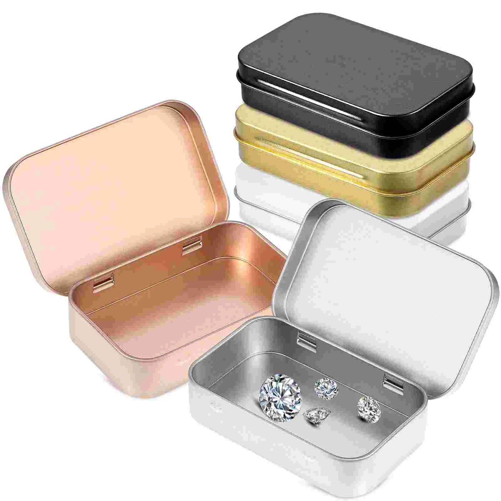 5 Pcs Food Containers with Lids Metal Storage Small Case Can Rectangular Iron Tin