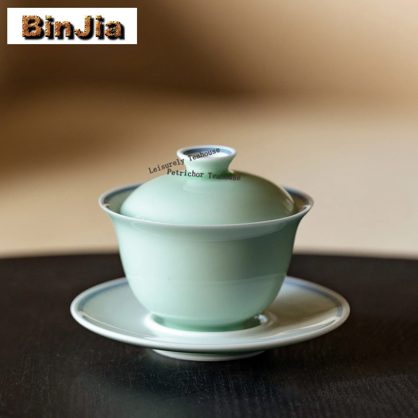 100ml Green Glaze Double Line Gaiwan Boutique Tea Tureen Tea Bowl with Lid Kit Tea Making Cover Bowl Tea Ceremony Collection
