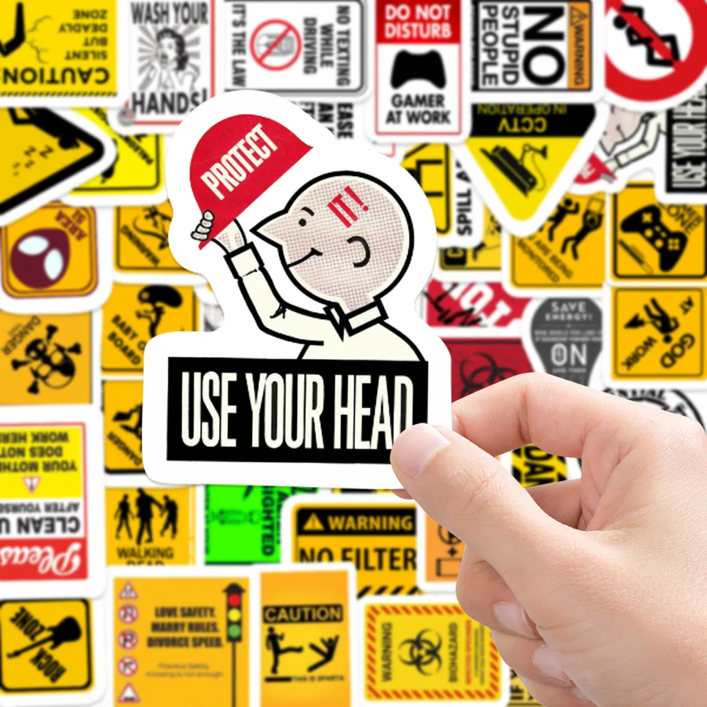 50PCS Creative Warning Sign Stickers - Graffiti Style, Waterproof for Phone Case & Notebook Decor LanLanStickersWorld Store