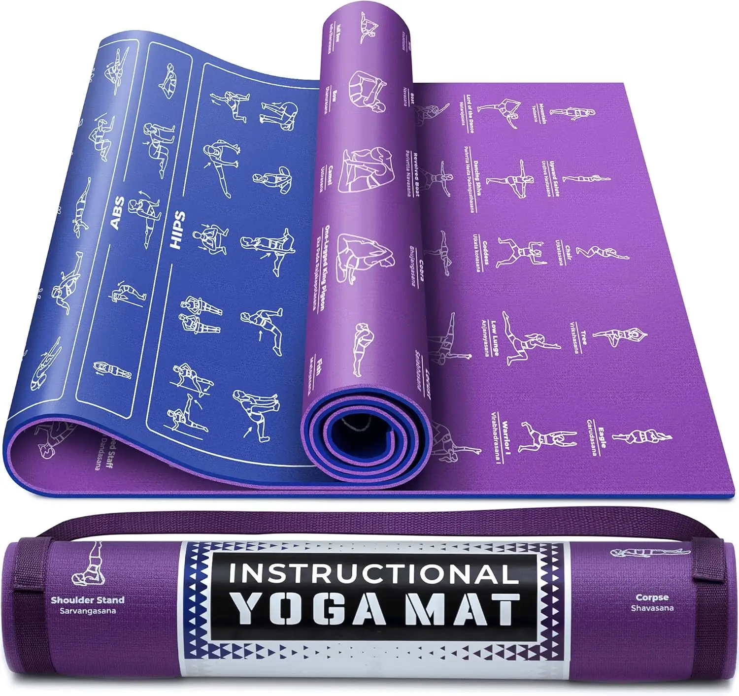 

Instructional Yoga Mat with 75 Poses & Stretches, Non-Slip, 1/4" Thick for Men & Women