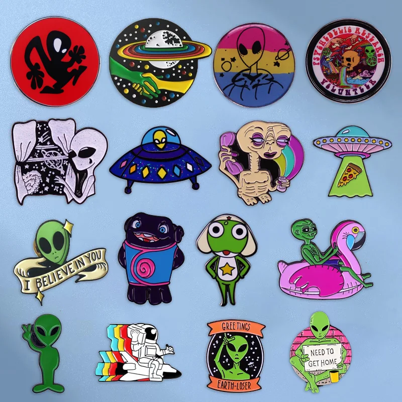 Cartoon Cute Alien Enamel Pin Spaceship Badge Funny Kids School Bag Brooch Children\'s Day Accessories Wholesale