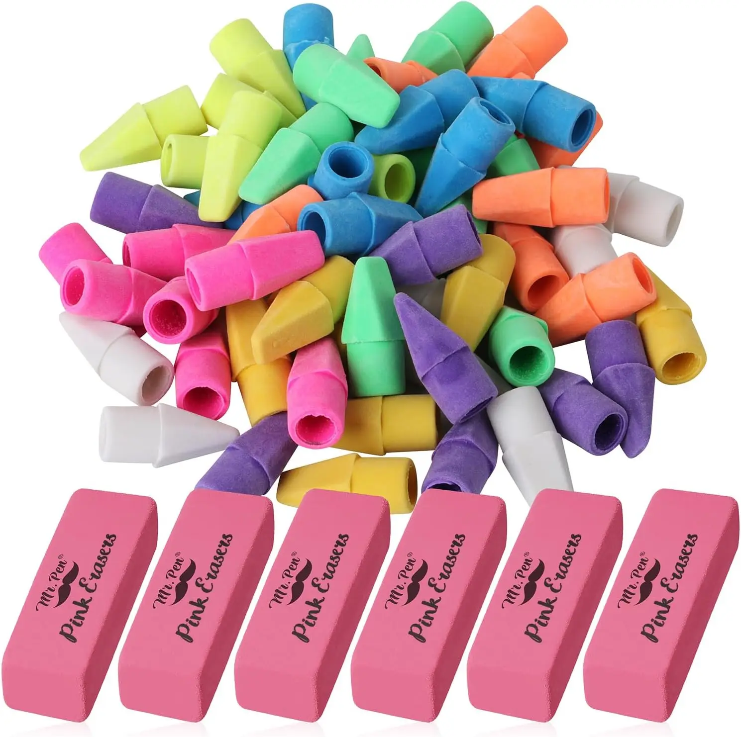

60 Pack Erasers Set, Assorted Colors, Latex Free, Clean Smudge-Free Correction for School Office Art