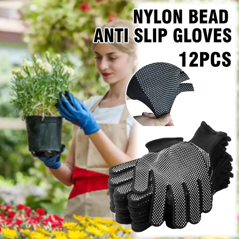 

13-Gauge Nylon Dot Grip Work Gloves, Breathable & Non-Slip for Gardening, Construction, Packing