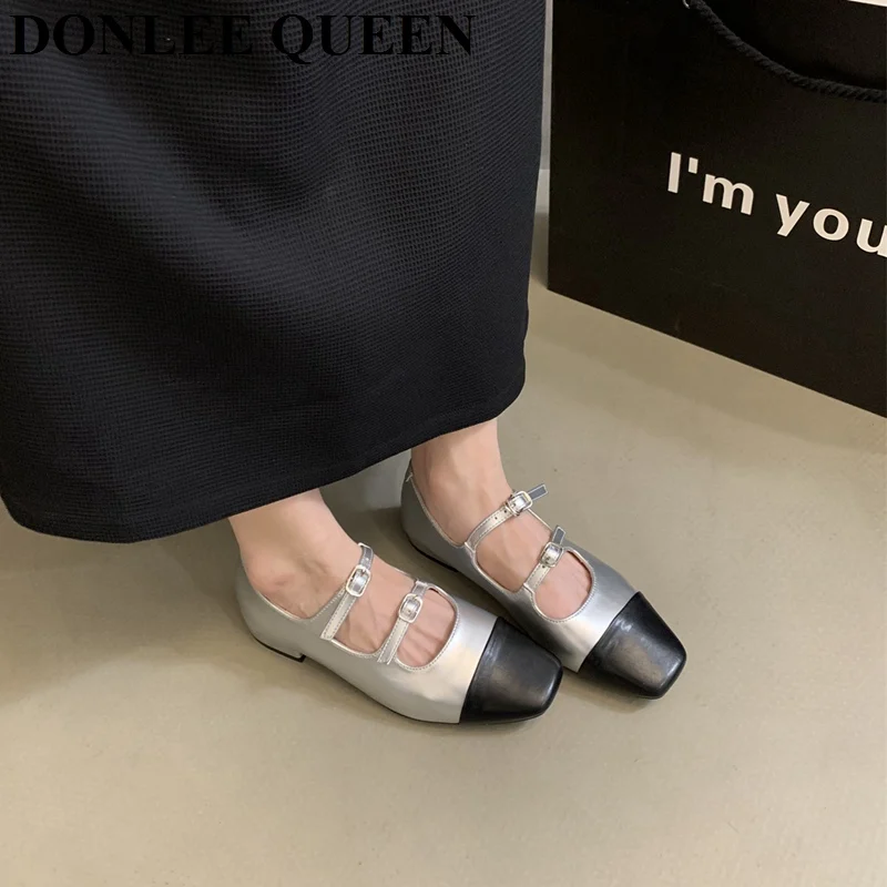 Retro Round Toe Mixed Color Flats Shoes Women Fashion Mary Jane Ballet Luxury Brand Shoes French Ballerinas Autumn Loafers Mujer