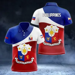 Philippines Flag & Coat of Arms Customized Polo Shirts Summer Casual Streetwear Men's Fashion Loose Jersey Plus Size Sportswear