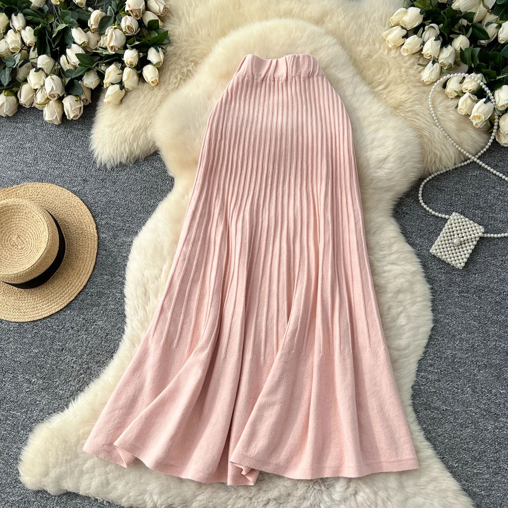 

Женская шикарная вязаная юбка с высокой талией, элегантная модная юбка с запахом, милая осенне-зимняя одежда