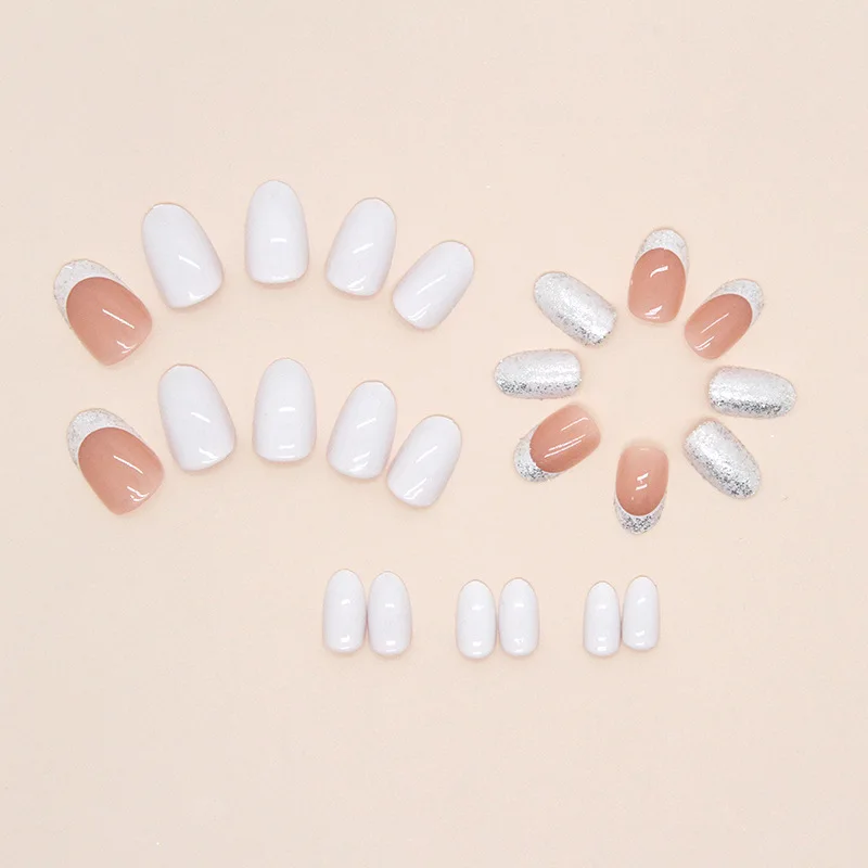 

24Pcs Medium Almond Press on Nails - Minimalist Creamy White with Subtle Shimmer | For Women & Girls