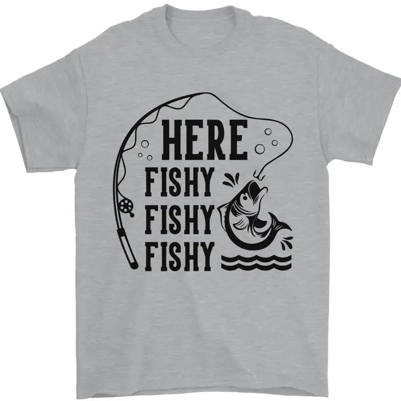 Here Fishy Funny Fishing Fisherman Mens T Shirt 100 Cotton