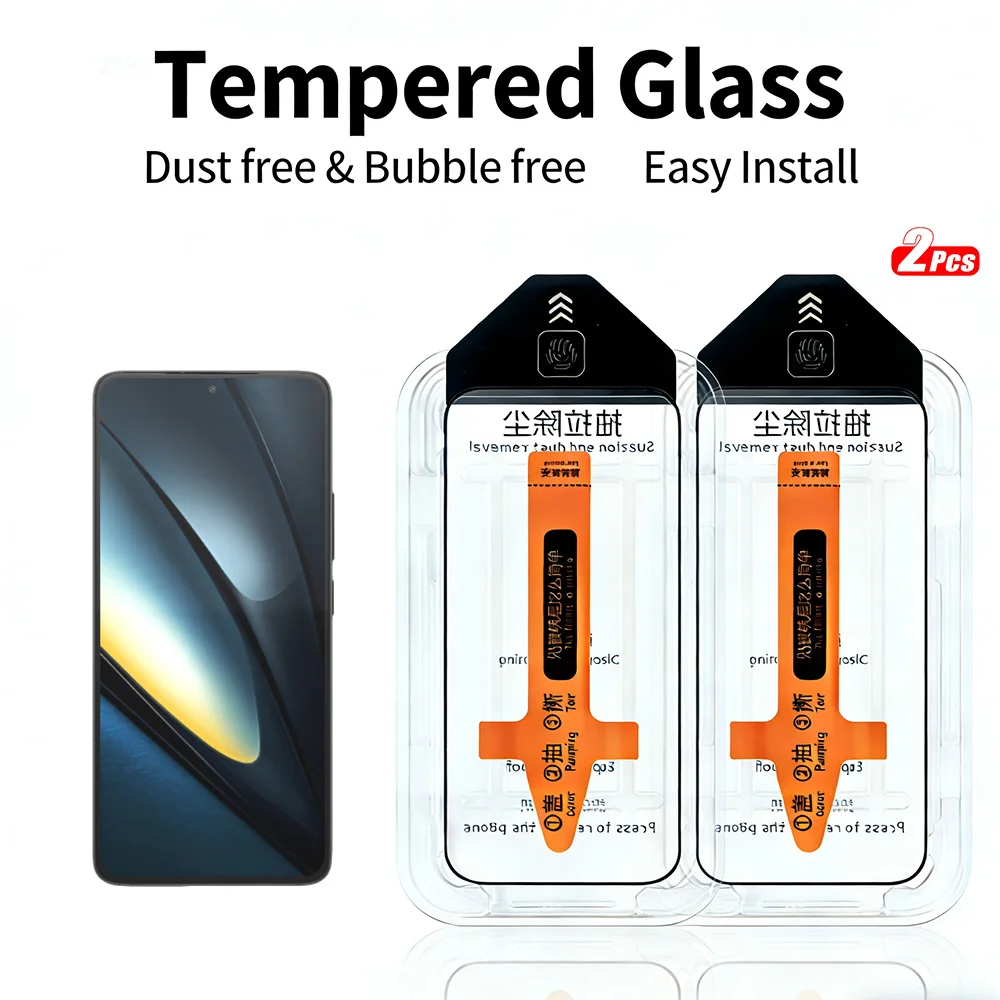 

2pcs Tempered Glass for Xiaomi Poco F5 F6 Pro F3 F4 GT F2 Pro F4GT F3GT Screen Protector One-Touch Install