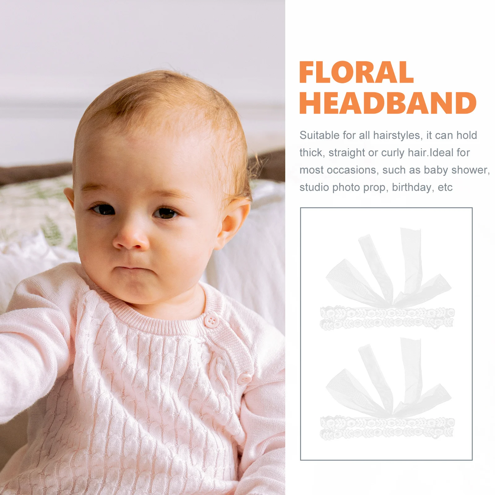 

2Pcs Headbands Double Row Floral Elastic Head Wraps for Photography Photo Prop Hair Decor