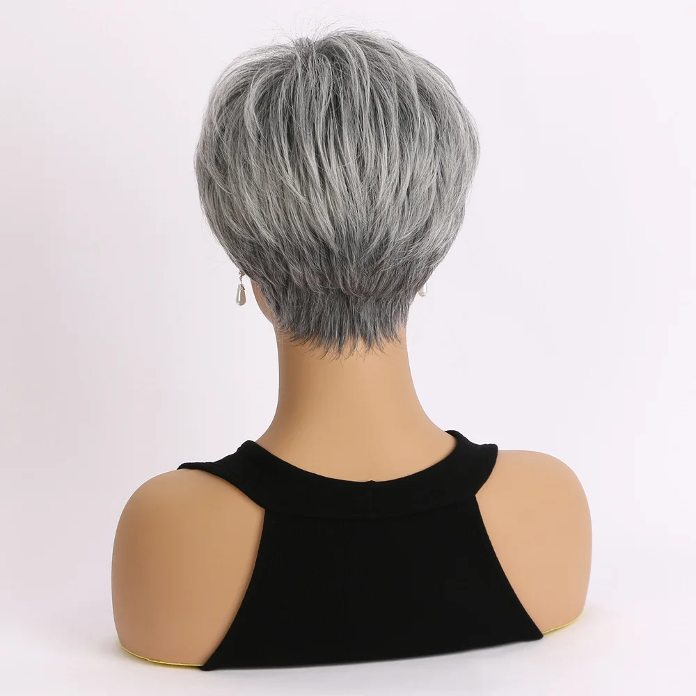 شعر مستعار بوب رمادي فضي قصير مستقيم الشعر الاصطناعية ألياف مقاومة للحرارة شعر مستعار كامل للنساء