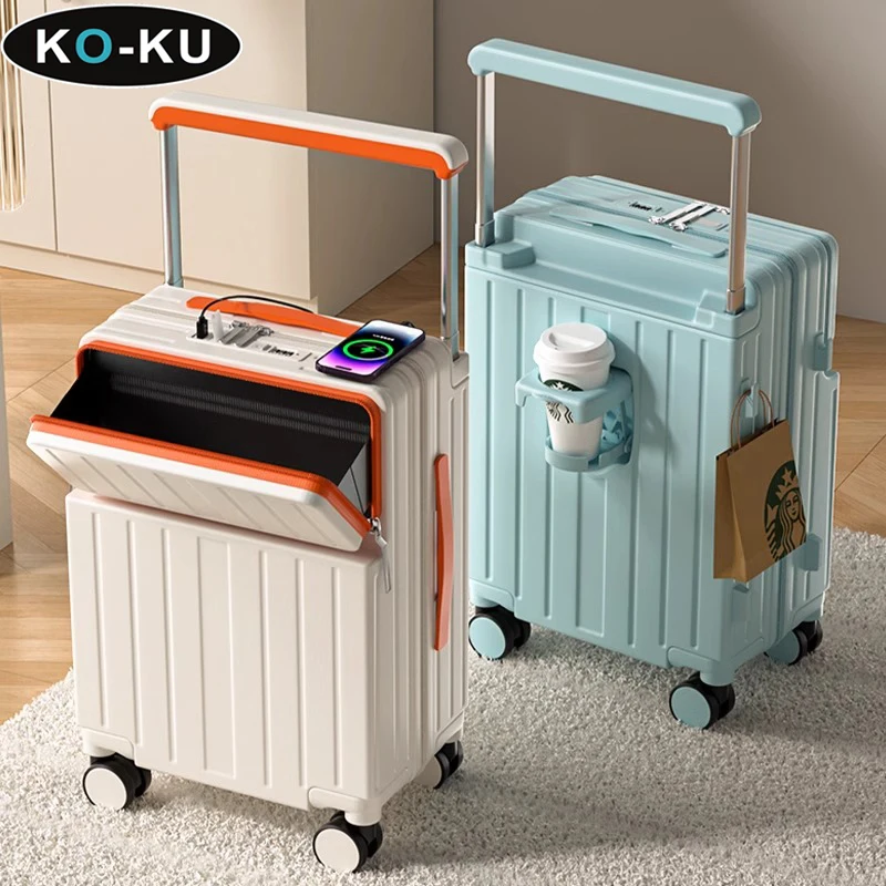 KO-KU-maleta de equipaje con ruedas ancha, Maleta de tamaño grande de 28 pulgadas, cubierta de carrito con apertura frontal, bolsa de viaje de cabina de 20 pulgadas, equipaje de 22/24/26 pulgadas