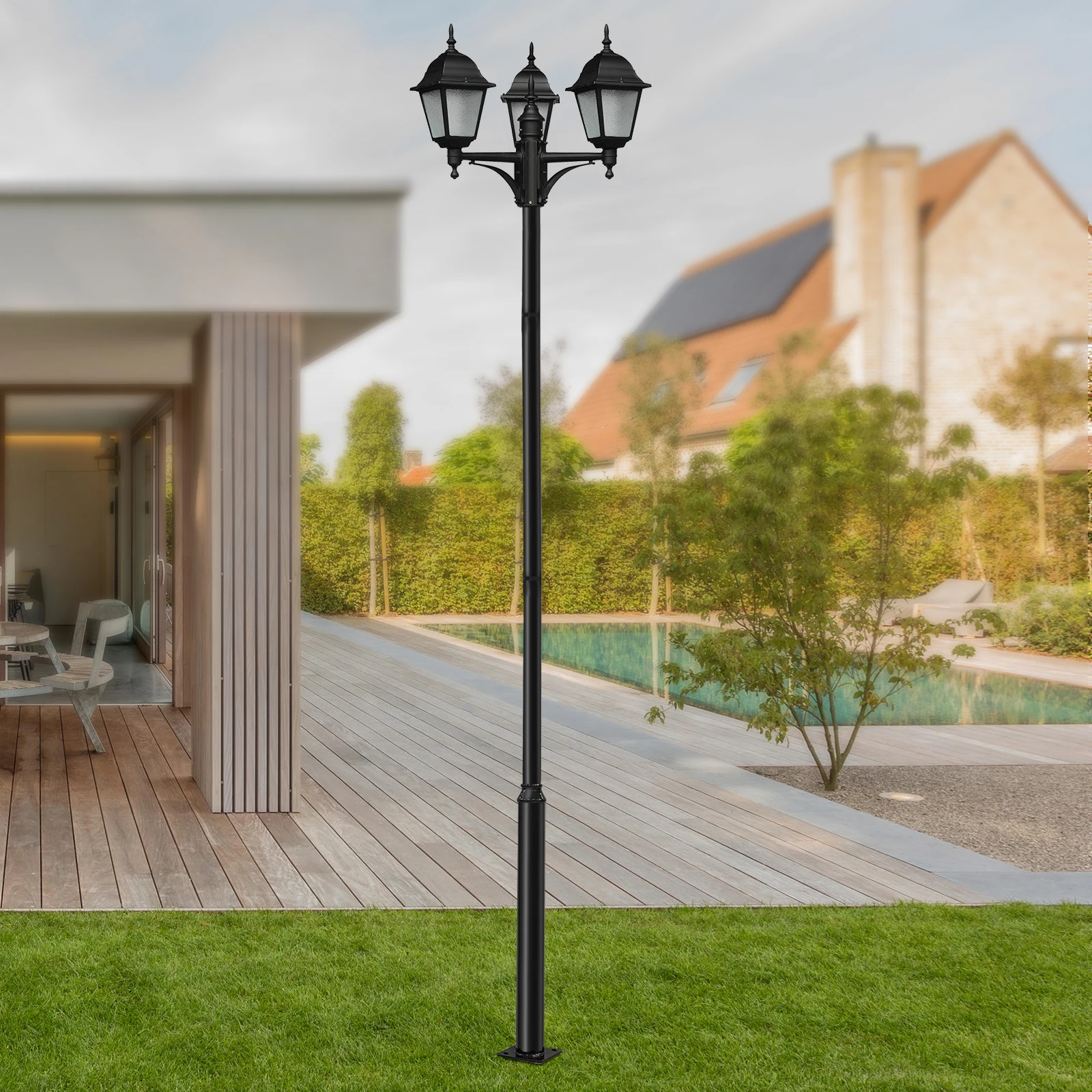 

Street Light Pole, Outdoor Split Street Lamp Post with Mounting Rebar Cage Base Heavy-Duty Metal Solar Streets Light Post