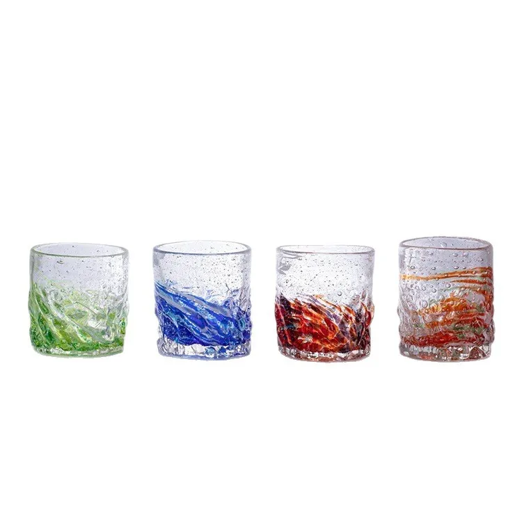 CHigh-End Clear Glass Tumblers, Heat Resistant Household Drinking Cups with Colorful Crushed Stone Luminous Effect for Whiskey &