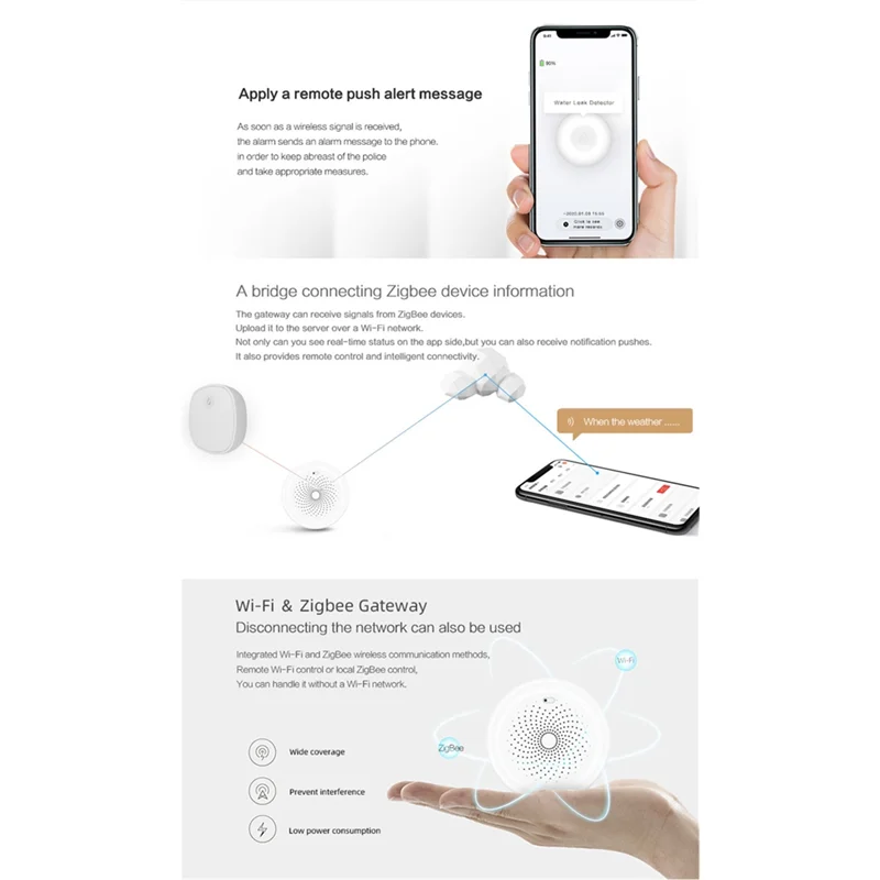 【GLAD】주방 욕실용 Tuya Zigbee 워터 센서 물 연결 경보 앱 원격 모니터링 감지기