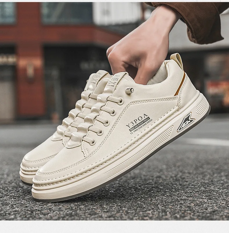 

Men Shoes Leather Casual Sneakers Breathable Walking Slip on Platform Shoes Male Flats Rubber Sole Shoes 2026