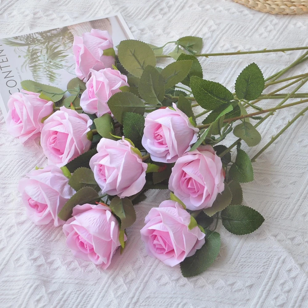 5pcs Artificial Flowers Silk Rose Long Branch Bouquet for Wedding Home Decoration Fake Plants DIY Wreath Supplies Accessories