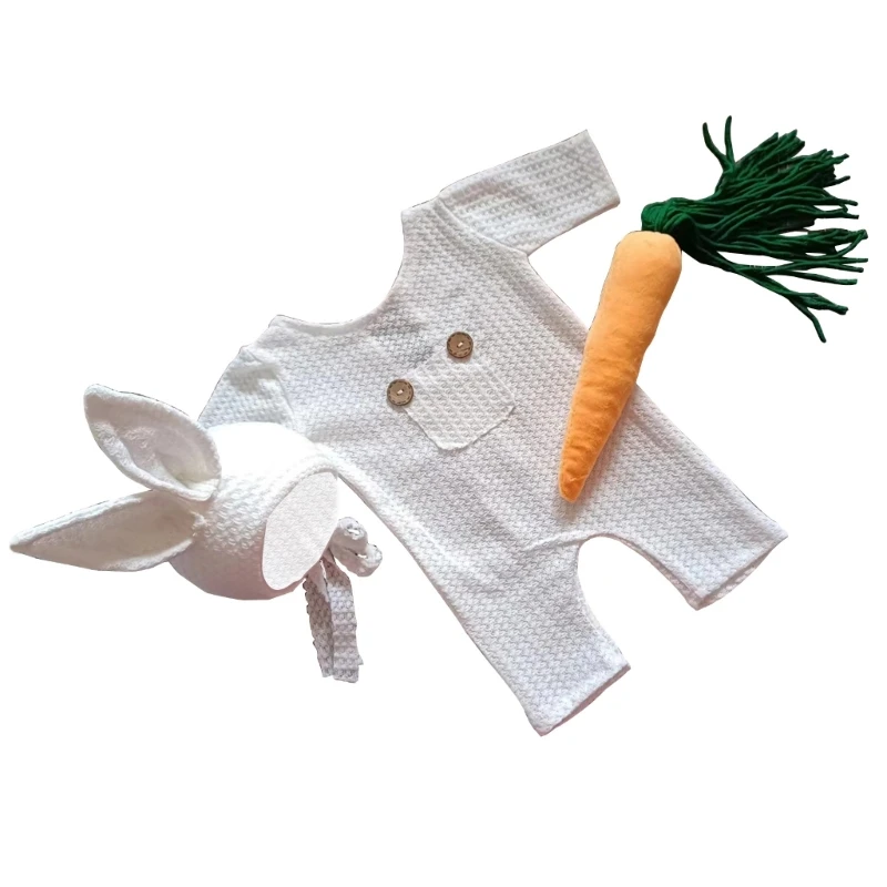 

Newborn Photography Rabbit Outfits Boy Girl Baby Photo Outfit Infant Photo Props Baby Romper Rabbit Hat & Carrot