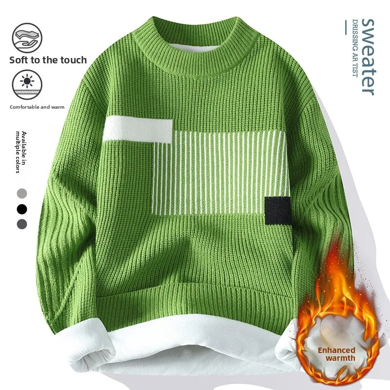

Мужской модный вязаный свитер с высоким воротником из утолщенного флиса, теплый шерстяной трикотаж для осени и зимы