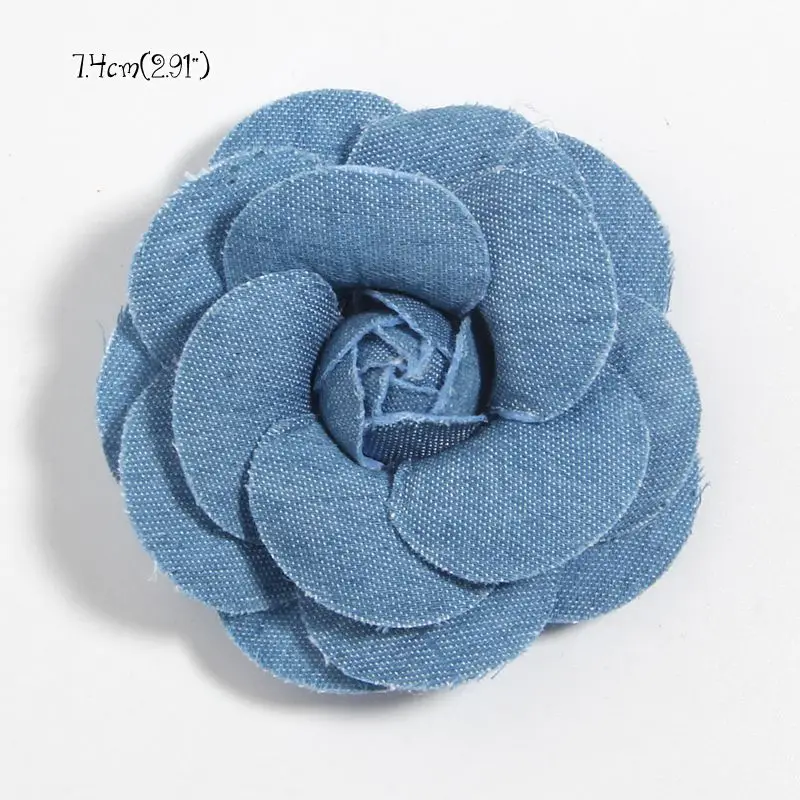 6Pcs Denim Fabric Flower Boutique Chiffon Lace Trim Flowers Wedding Decoration DIY Scrapbooking Bride Hair Veil Clothes Headwear