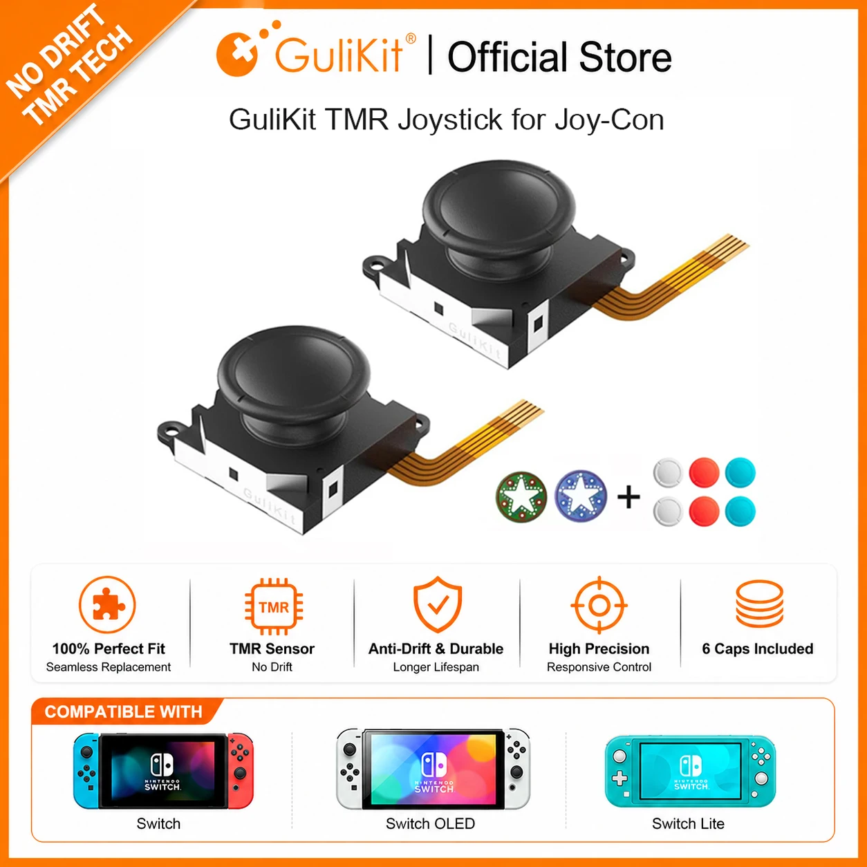 GuliKit TMR Sensing Joystick for JoyCon Replacement No Drifting Stick for Nintendo Swicth/OLED/Lite Game Accessories Repair