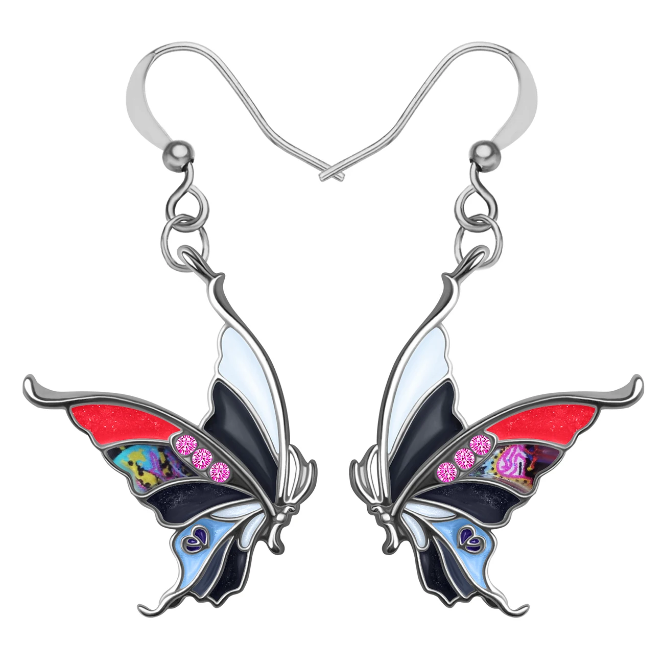 BONSNY Enamel Alloy Floral Swallowtail Butterfly Earrings Papilio Dangle Drop Fashion Party Jewelry For Women Girl Charms Gift