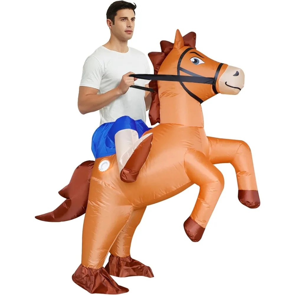 

Inflatable Costume Adult Ride on Horse Costumes Cowboy Air Blow Up Funny Riding Horse Suit for Men Women Halloween
