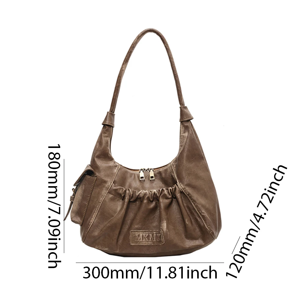 

Women Retro Shoulder Bag Solid Color Vintage Underarm Bag Zipper Closure Fashion Tote Handbag Girls Outdoor Daily Bag
