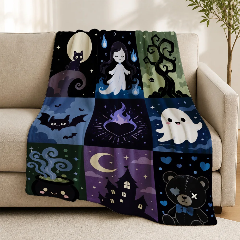 Ultimate Spooky Halloween Throw Blanket for Sofa Couch Cute Gothic Fleece Nap Throw Fall Autumn Party Decor Scary Witch Ghost