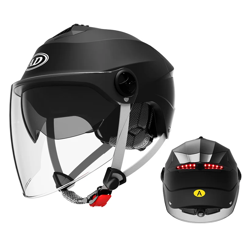

Высококачественный мотоциклетный шлем со светодиодной подсветкой, шлем для мопеда и электроскутера для мужчин и женщин, с двойным визором, перезаряжаемый шлем