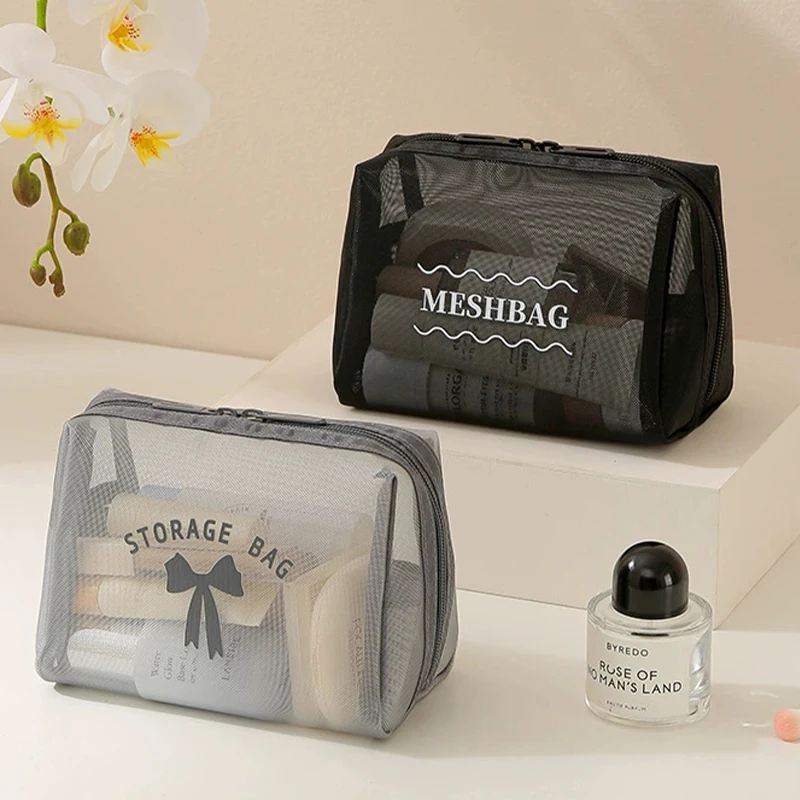 

Toiletry Bag Travel Storage Cosmetic Pouch Tote Mesh Makeup Bag Shower Zipper Organizer Large Capacity Case Girl Cosmetic Pouch